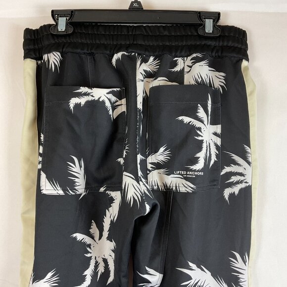 Lifted Anchors Track Pants Men's L Black White Cream Palm Tree Print Elastic Tie - Picture 8 of 14